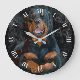 The Rottweiler is lying on the floor	 large clock ラージ壁時計