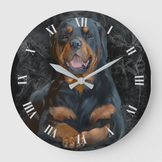 The Rottweiler is lying on the floor	 large clock ラージ壁時計 (正面)