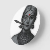 The Royal Gaze - Indian Queen Line Art ラウンド壁時計 (傾斜)