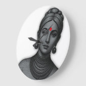 The Royal Gaze - Indian Queen Line Art ラージ壁時計 (傾斜)