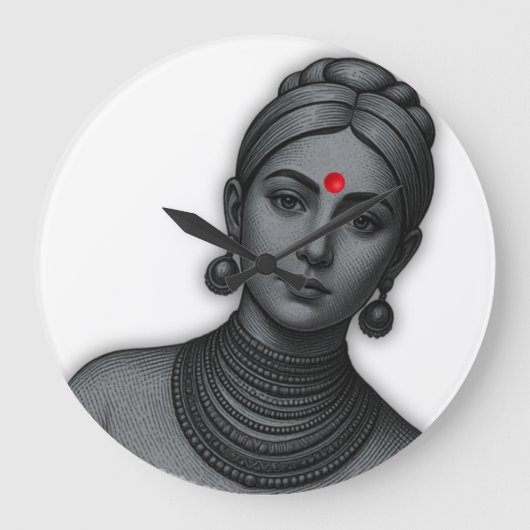 The Royal Gaze - Indian Queen Line Art ラージ壁時計 (正面)