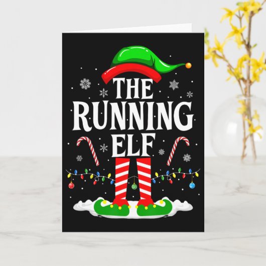 The Running Elf Xmas Running Funny Runner Christma カード (黄色い花)
