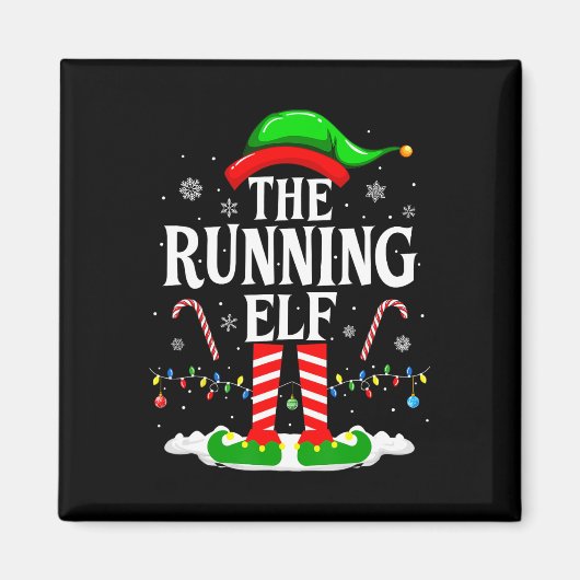 The Running Elf Xmas Running Funny Runner Christma マグネット (正面)