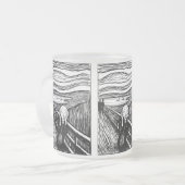 The Scream by Munch – Black Line Lithograph フロストグラスマグカップ (正面左)