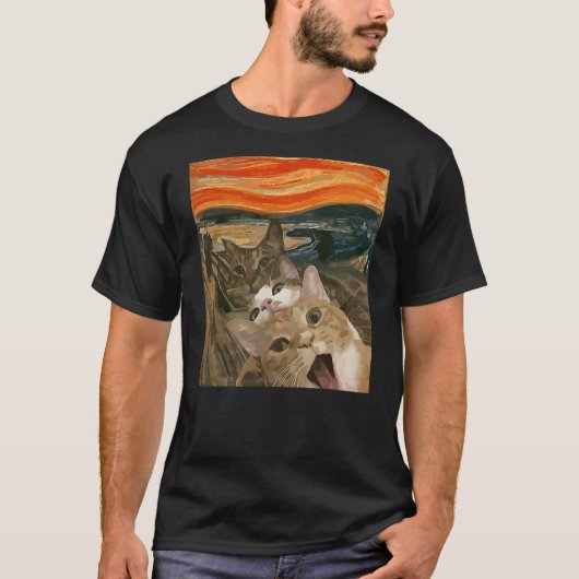 The Scream Cat By Edvard Munch Famous Painting Fun Tシャツ (正面)