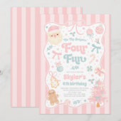 The Season Four Fun Christmas Bow 4th Birthday 招待状 (正面/裏面)