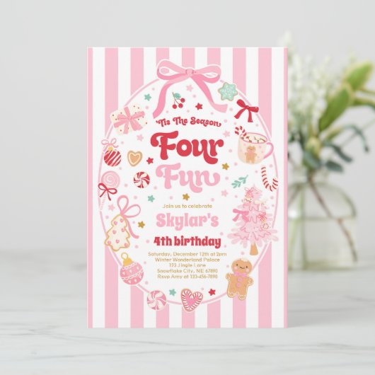 The Season Four Fun Christmas Bow 4th Birthday 招待状 (スタンド正面)