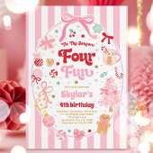 The Season Four Fun Christmas Bow 4th Birthday 招待状