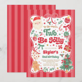 The Season Two Be Jolly Christmas Bow 2nd Birthday 招待状 (正面/裏面)