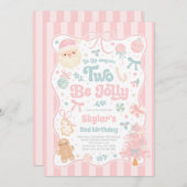 The Season Two Be Jolly Christmas Bow 2nd Birthday 招待状 (正面/裏面)