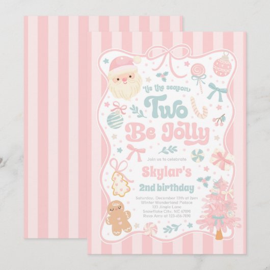 The Season Two Be Jolly Christmas Bow 2nd Birthday 招待状 (正面/裏面)