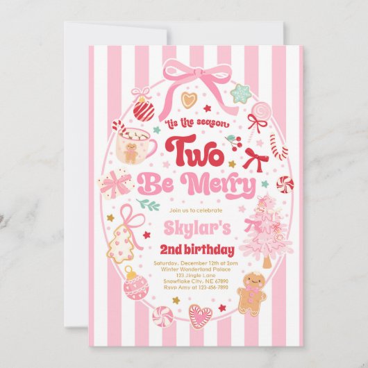 The Season Two Be Merry Christmas Bow 2nd Birthday 招待状 (正面)