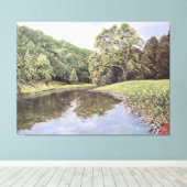 The Serene Waterway: Realistic River Landscape Oil キャンバスプリント (インサイチュ (ウッドフロア))