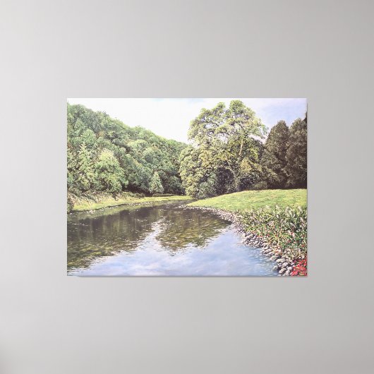 The Serene Waterway: Realistic River Landscape Oil キャンバスプリント (正面)