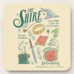THE SHIRE™ Watercolor Collage Graphic コースター<br><div class="desc">Celebrate the simple comforts and grand adventures of The Shire™ with this charming Lord of the Rings™ collage design. Featuring a delightful collection of illustrated icons — including the One Ring, a Gandalf's hat and pipe, a well-packed travel rucksack, a trusty sword, a cozy hobbit door, and even a nod...</div>