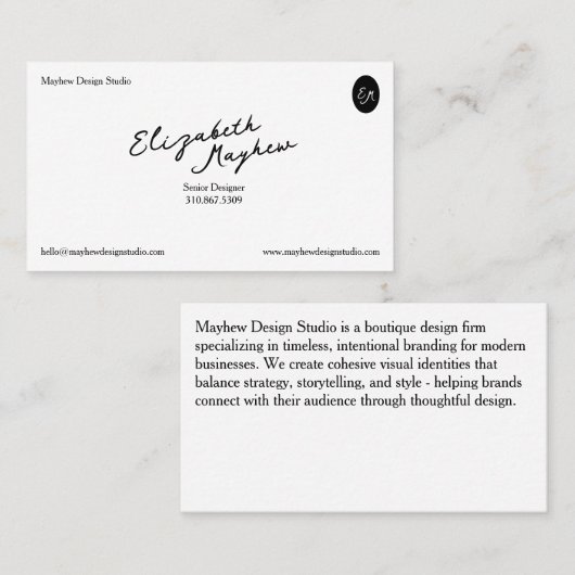 The Signature Script - Minimalist Business Card 名刺 (正面/裏面)