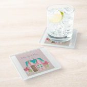 The Signature Whimsy (Pink & Teal) ガラスコースター (アングル)