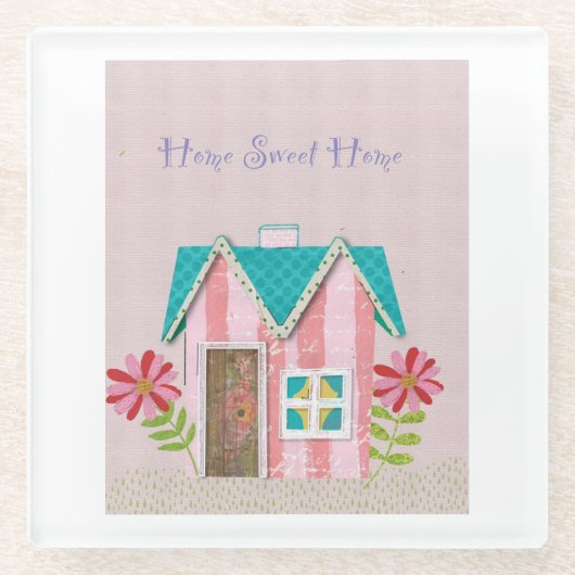 The Signature Whimsy (Pink & Teal) ガラスコースター (正面)