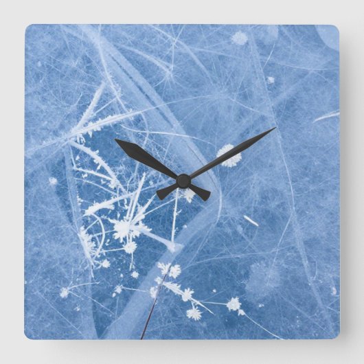 The Silent Bloom: Intricate Hoarfrost Crystals and スクエア壁時計 (正面)