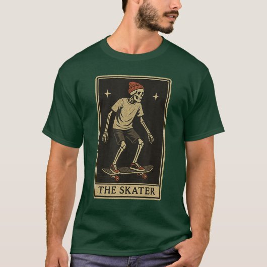 THE SKATER Tarot d Skeleton Punk Rock Skateboardin Tシャツ (正面)