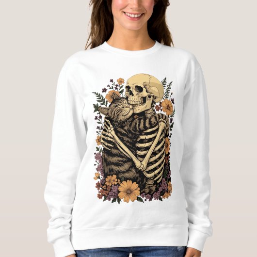 The Skeleton Hugging Cat Halloween Cat Lover スウェットシャツ (正面)