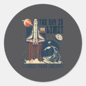 The Sky Is Your Limit Space Rocket Shuttle Motivat ラウンドシール (正面)
