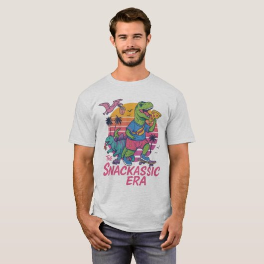 The Snackassic Era - Retro Dino Fun Tシャツ (正面フル)