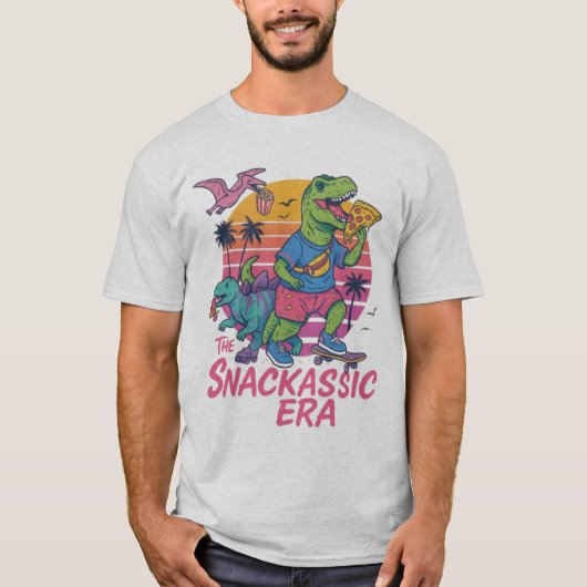 The Snackassic Era - Retro Dino Fun Tシャツ (正面)