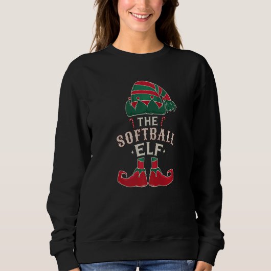 The Softball Elf Cute Ugly Christmas Sweater Famil スウェットシャツ (正面)