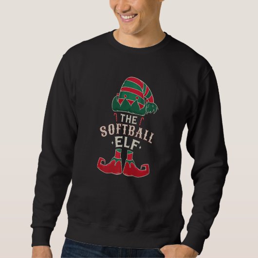 The Softball Elf Cute Ugly Christmas Sweater Famil スウェットシャツ (正面)