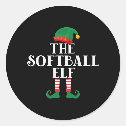 The Softball Elf Funny Christmas ラウンドシール (正面)