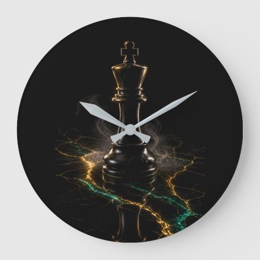 The Sovereign | Luxury Dark Chess King Acrylic ラージ壁時計 (正面)