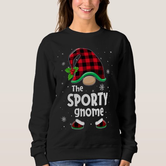 The Sporty Gnome Buffalo Plaid Christmas Matching  スウェットシャツ (正面)