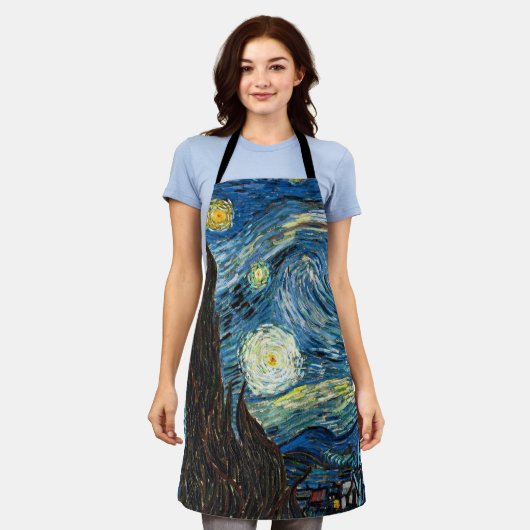 The Starry Night by Vincent Van Gogh エプロン (着用した状態)