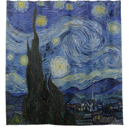 The Starry Night, oil painting, Vincent Van Gogh シャワーカーテン (正面)