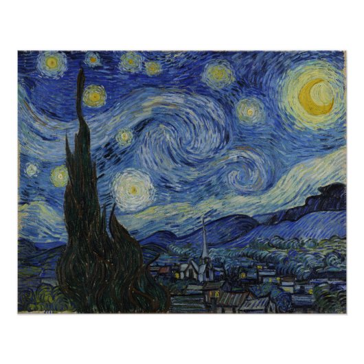 The Starry Night, oil painting, Vincent Van Gogh ポスター (正面)