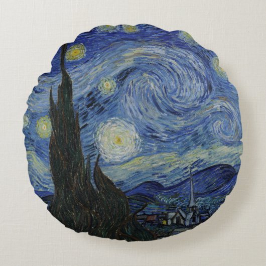 The Starry Night, oil painting, Vincent Van Gogh ラウンドクッション (正面)