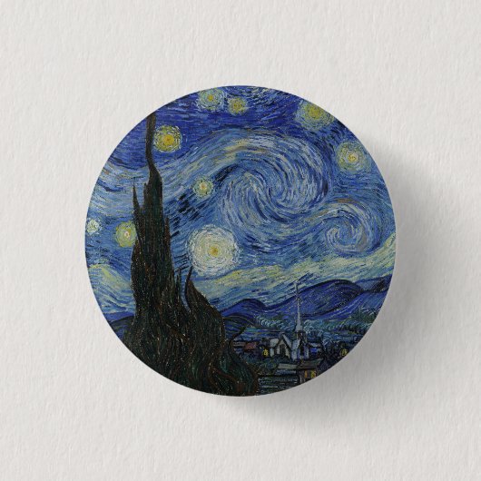 The Starry Night, oil painting, Vincent Van Gogh 缶バッジ (正面)