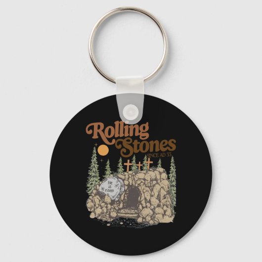 The Stone Was Rolled Away He Is Alive Retro Christ キーホルダー (正面)