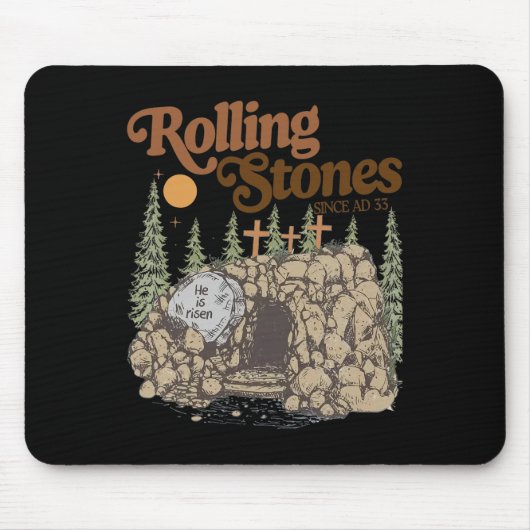 The Stone Was Rolled Away He Is Alive Retro Christ マウスパッド (正面)