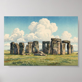 The Stonehenge Japanese Woodblock Print ポスター