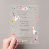 The Stork Heirloom Rose & Ribbon Baby Shower  アクリル招待状 (インサイチュ (ポータブル))