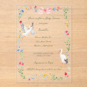 The Stork Heirloom Rose & Ribbon Baby Shower  アクリル招待状 (正面)