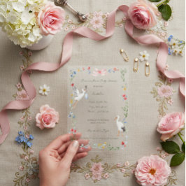 The Stork Heirloom Rose & Ribbon Baby Shower  アクリル招待状