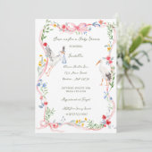 The Stork Heirloom Rose & Ribbon Baby Shower  招待状 (スタンド正面)
