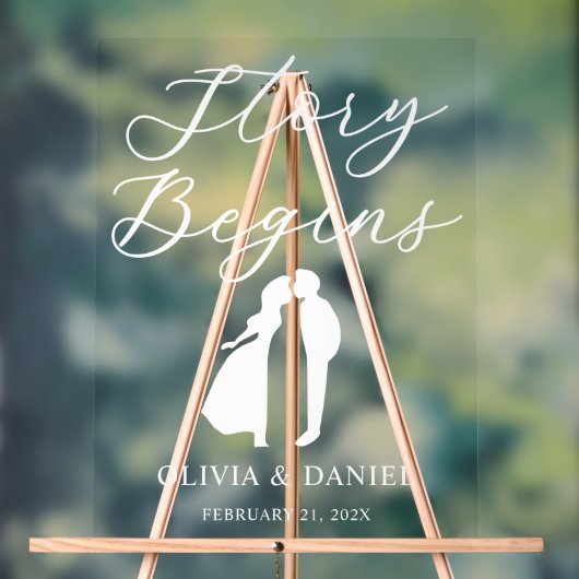 The Story Begins Personalized Wedding Welcome アクリルサイン (ニュートラル)