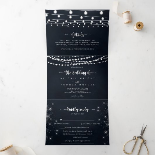 The String 素朴 Lights Tri Foldの 三つ折り招待状 (内部)