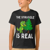 The Struggle Is Real Dinosaur & X-mas Tree Chr Tシャツ (正面)