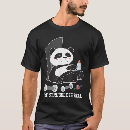 The Struggle Is Real Lazy Panda Panda Tシャツ (正面)