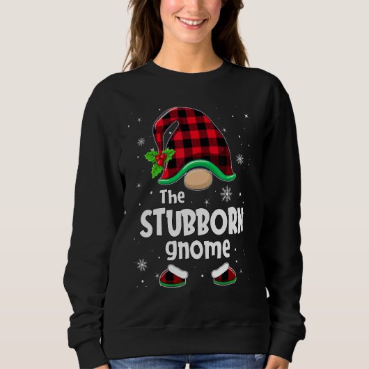 The Stubborn Gnome Buffalo Plaid Christmas Matchin スウェットシャツ (正面)